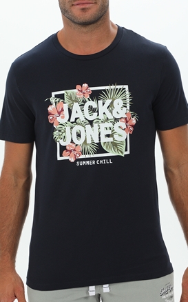 JACK & JONES-Ανδρικό t-shirt JACK & JONES 12224688 JJBECS SHAPE TEE SS CREW NECK μπλε
